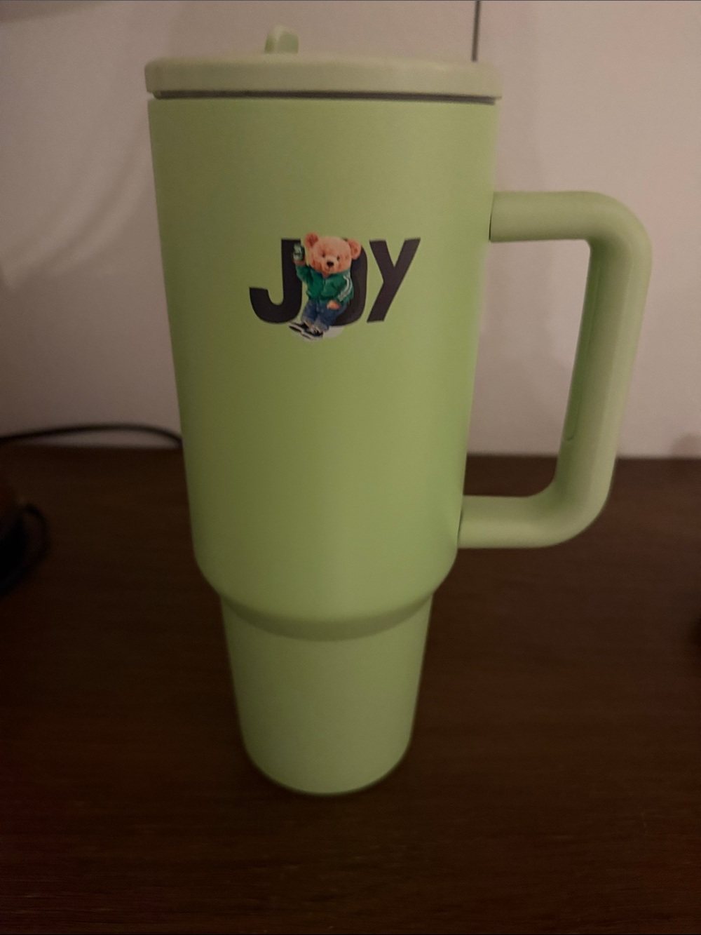 Green 'JOY' Tumbler with Teddy Graphic NIP